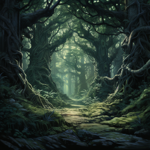 Enchanting forest with towering trees