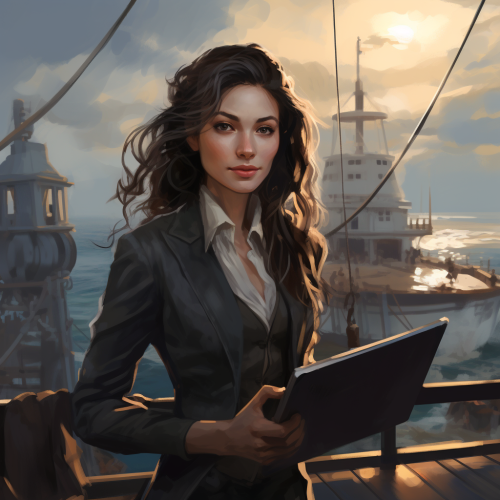 Dark-haired reporter on research ship Dark-haired reporter on research ship