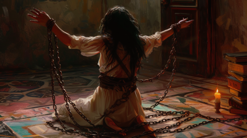 Dark Haired Woman in Chains