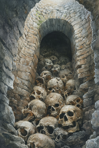 Bones in Deep Well Illustration Bones in Deep Well Illustration