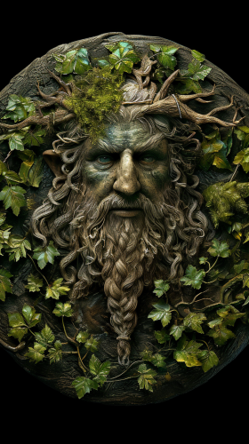Dark Synth Celtic Bearded Cernunnos Green Man Round Mandala