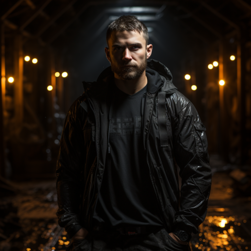 Man patrolling dark warehouse