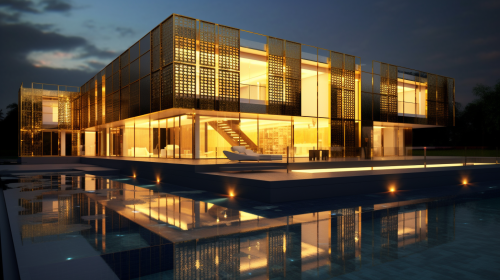 Luxurious dark white house with pool and amenities