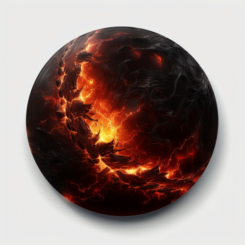 Realistic illustration of a dark black planet with small fire fissures