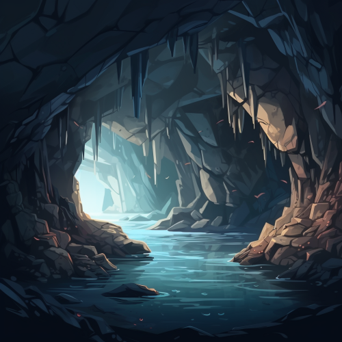 Entrance to a deep and dark cave near the sea