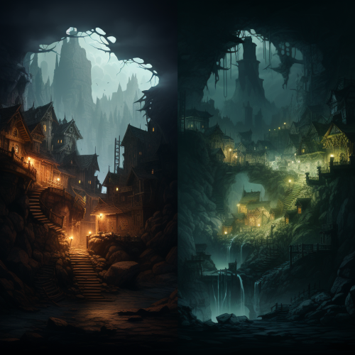 Stylistic landscape with cozy towns