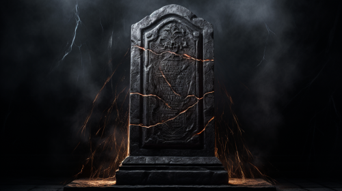 Concrete gravestone with dramatic lighting