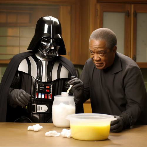 Darth Vader and Bill Cosby churning butter