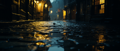 Reflection in Medieval Street during Black Plague