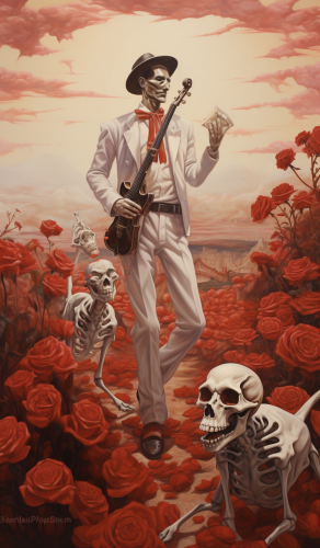 Day of the Dead Skull Man with Red Roses