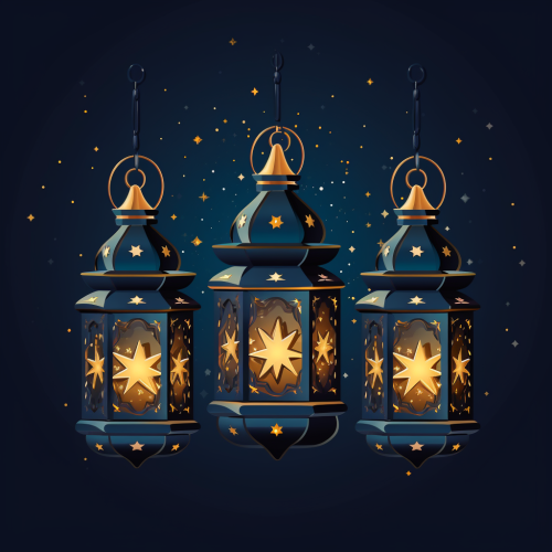 Colorful Decorative Arab Lanterns and Stars Illustration