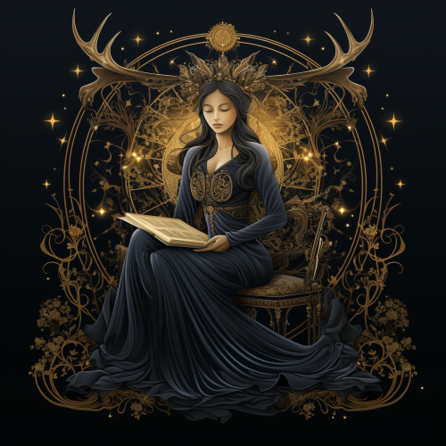 Fairy playing flute on deer illustration