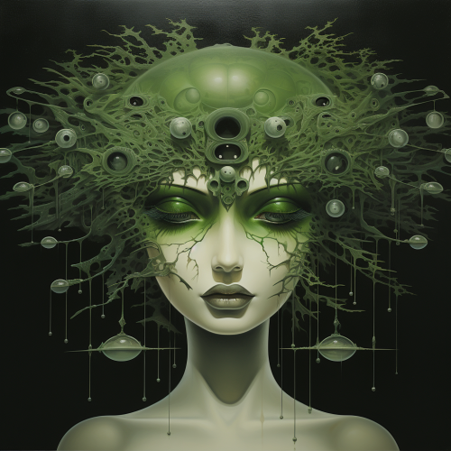 Goddess Fortuna with green eyes on black background