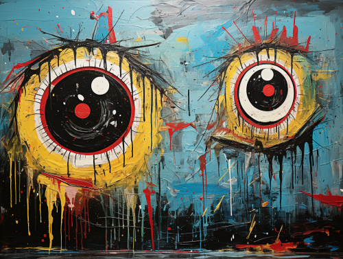 Abstract painting with frowning demon eyes