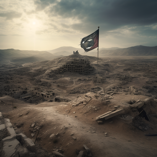 Desert city with peace flag Desert city with peace flag