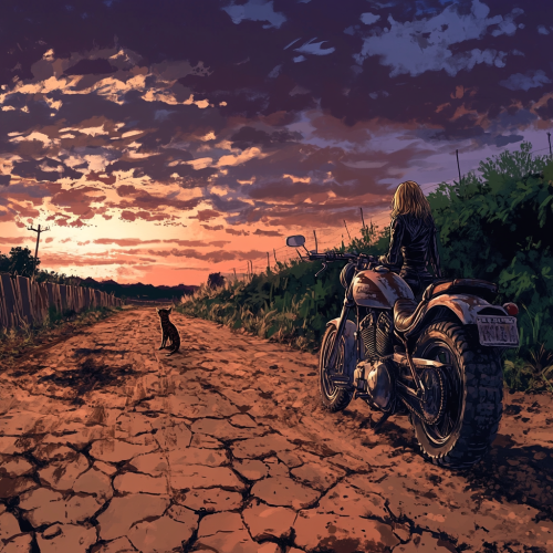 Young woman with motorcycle in desert