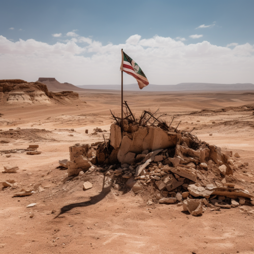 Flag of peace on desert hill