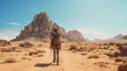 Hiker in Desert Summer Day