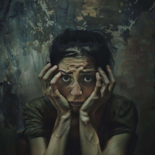 Woman Asking Help Dark Background