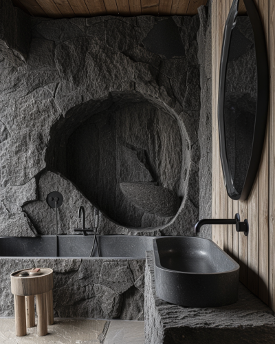 Detailed Contemporary Bathroom Stone Cabin Iceland
