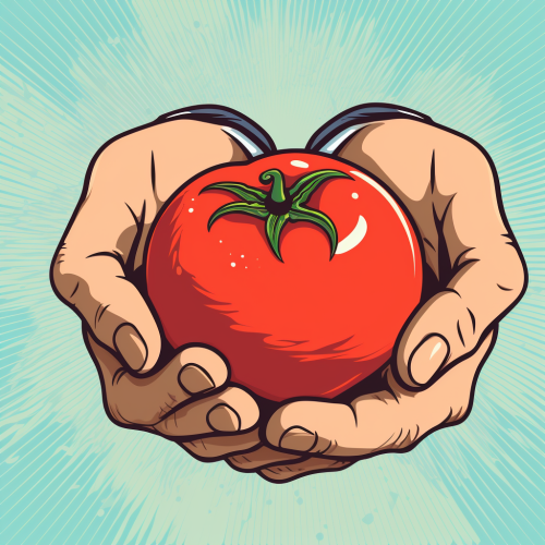 Serious developer holding a tomato