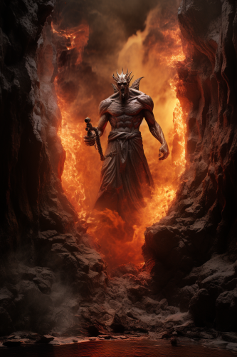 Fiery devil with trident in Hell