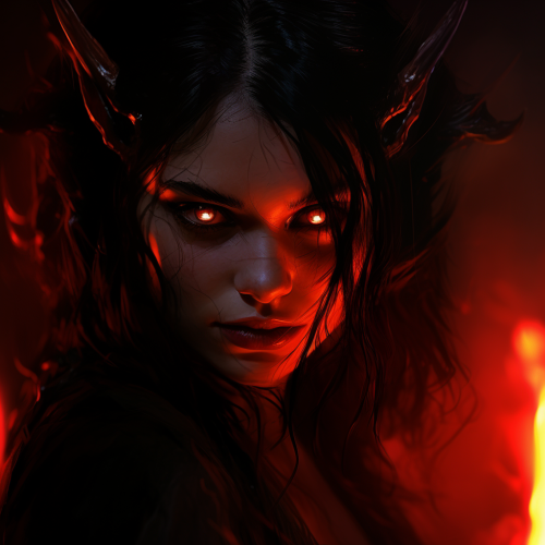 Glowing devil girl face portrait