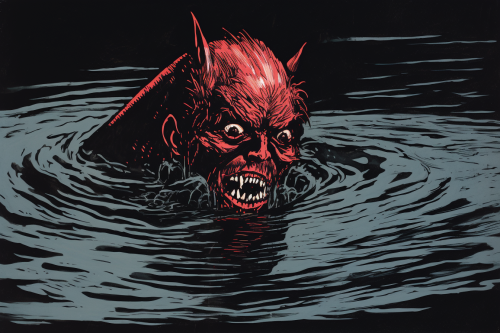 Devil made of water linocut Devil made of water linocut