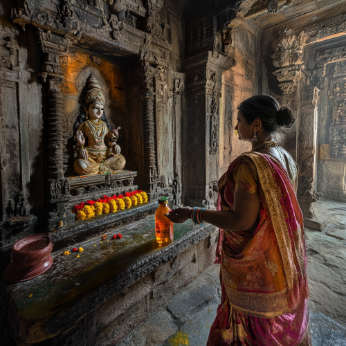 Lady devotee offering honey to Goddess