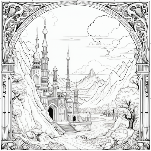 Black and white Dharma coloring book page