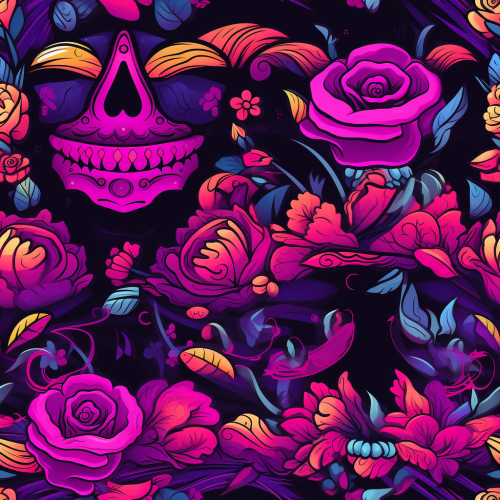 Vibrant Dia de los Muertos Synthwave Art