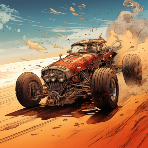 Diablo driving a beach buggy in smoke