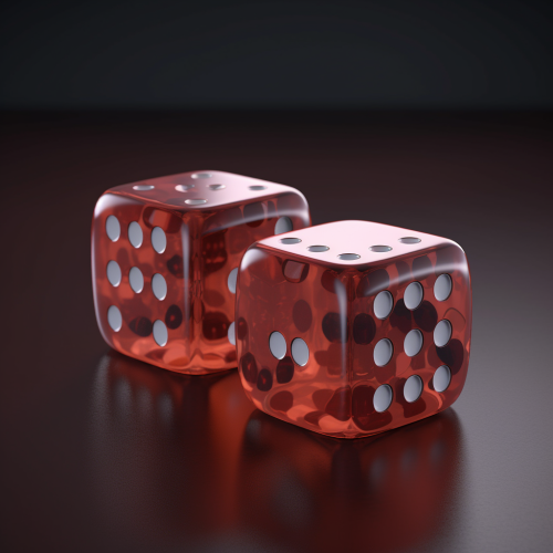 Pair of hyperrealistic dice displaying 14% and 84%
