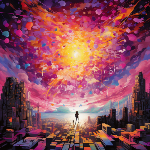 Colorful abstract dimensional mosaic in space