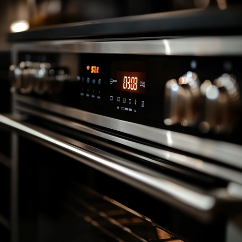 Glowing stainless steel oven display