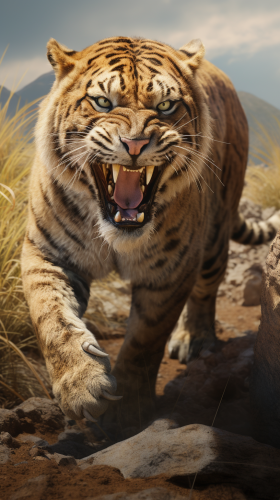 Realistic image of Dinofelis with curved upper canines