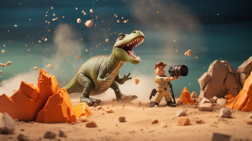 Dinosaur filmmakers capturing falling meteor in stop motion