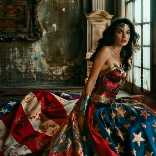 Wonder Woman modeling vintage Dior fashion