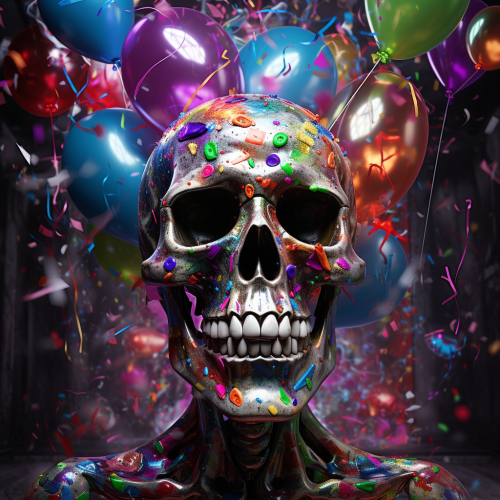 Skull in Disco Club with Balloons