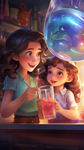 Disney cartoon girl with rainbow cup