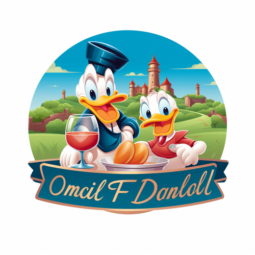 Disney characters enjoying food and wine