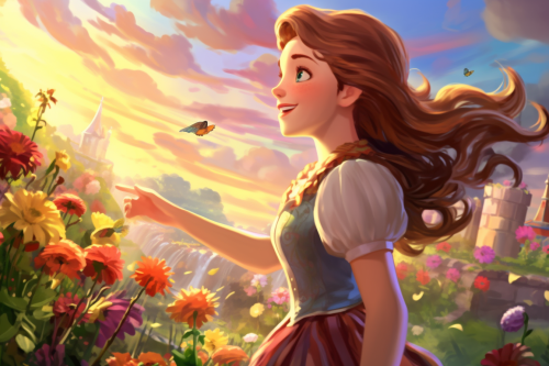 Young female gardener tending to colorful flowers