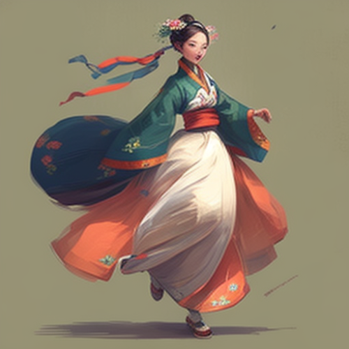 Disney character in Korean hanbok dancing gracefully