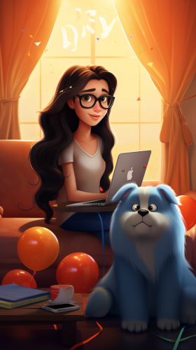 Young woman working on office couch