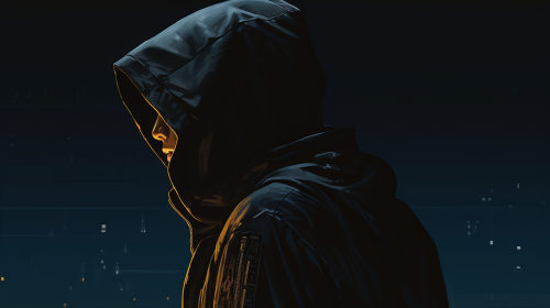 Distressed hooded monk unveiling reality