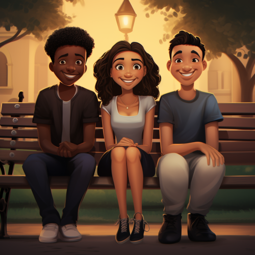 Diverse friends on park bench