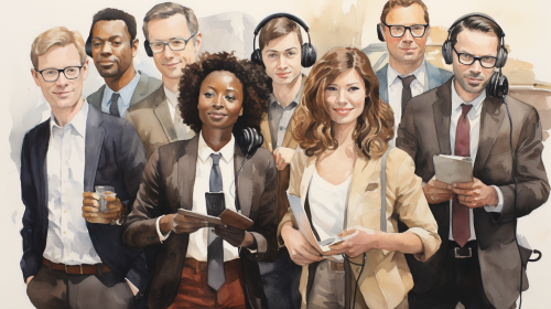 Watercolor illustration of diverse journalists Watercolor illustration of diverse journalists