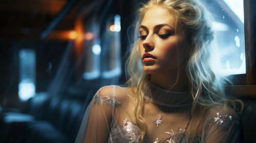 Ethereal Girl in Snowy Chalet