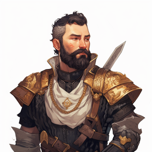 DND character with leather armor and gold trim