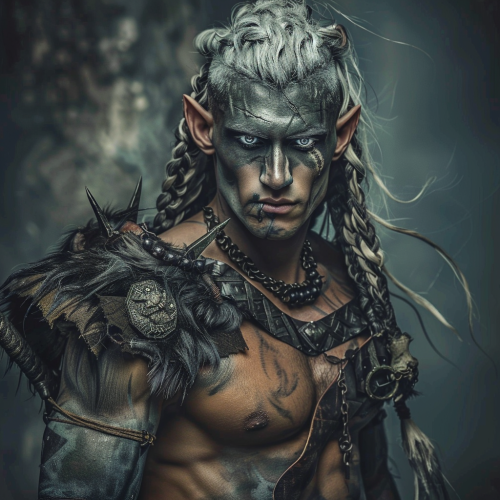 Young handsome half-orc barbarian